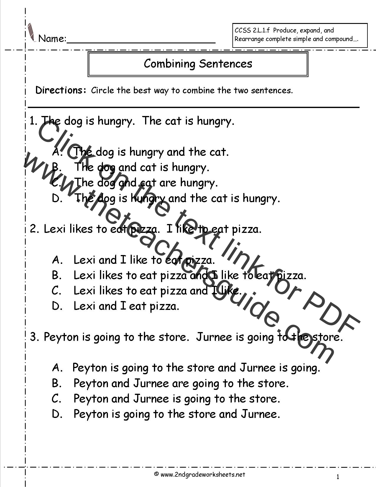 Second Grade Worksheet Sentences